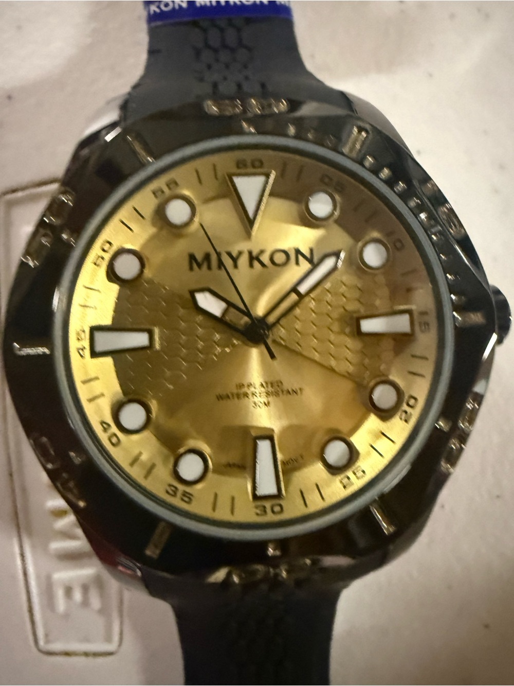 #109 MIYKON Black Silicone Strap Watch with Gold Dial